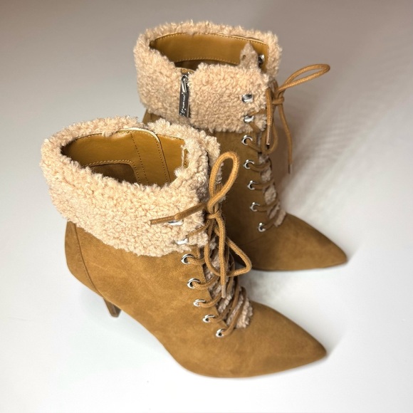 Jessica Simpson Women’s Heeled Faux Fur Tan Suede Pirlie‎ Fuzzy Booties Size- 6M - Picture 3 of 11